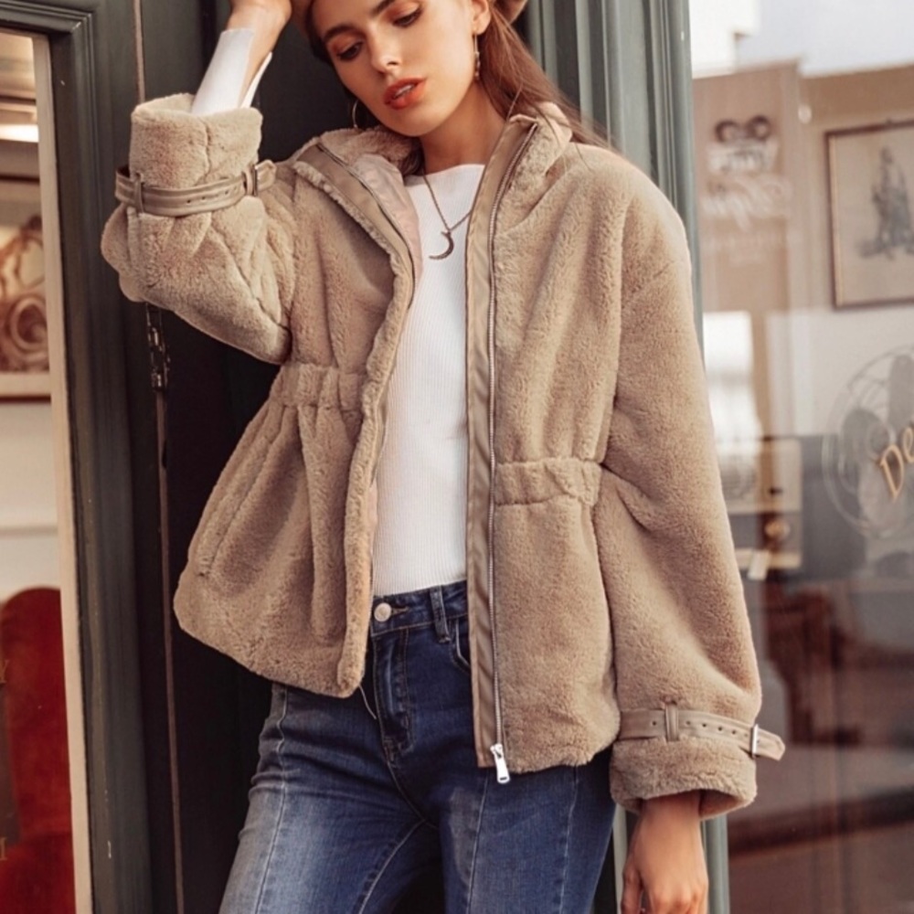 ‘Cadence’ Tan Faux Fur Jacket